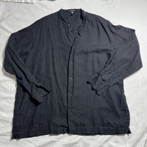eskandar Men’s Black Long Sleeve Shirt 100% Linen Size 2 See Measurements